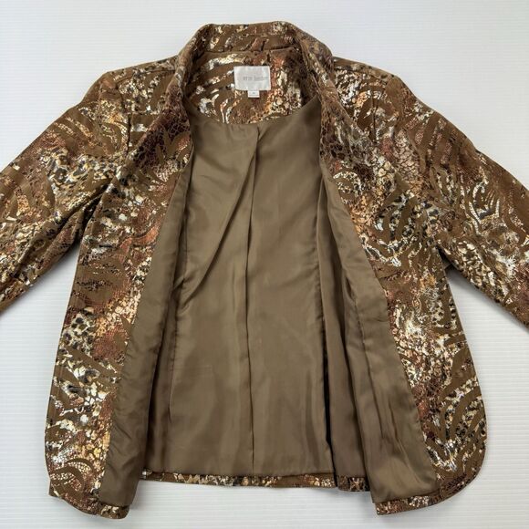 Erin London Metallic Animal Print Blazer Jacket Women’s M Brown Gold NWT - Picture 2 of 13